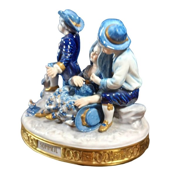 Volkstedt Sommeil Baroque Traveler Figurine Group Sculpture Cobalt Blue Gold Vtg - Picture 8 of 15